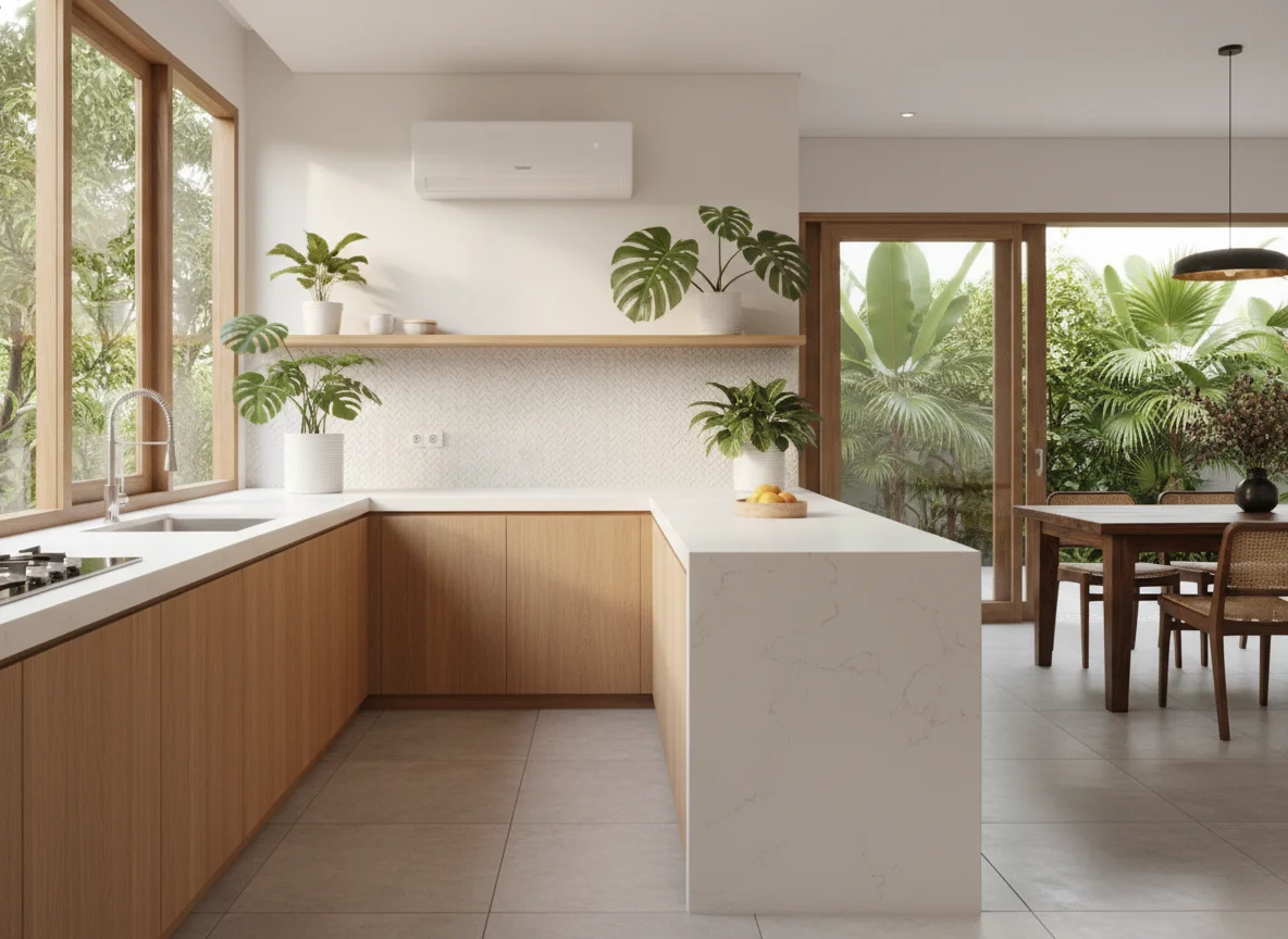 AC terpasang rapi di dapur modern