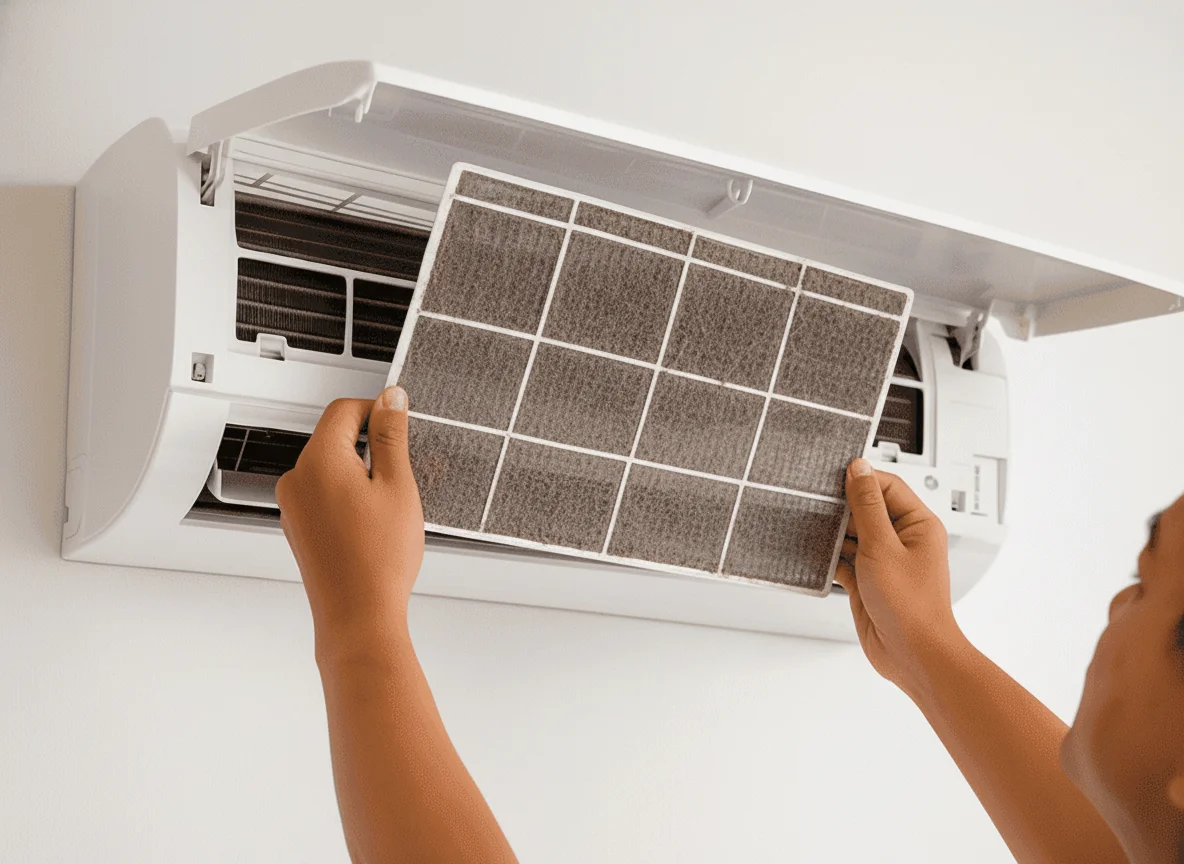 Filter AC kotor sebelum dibersihkan