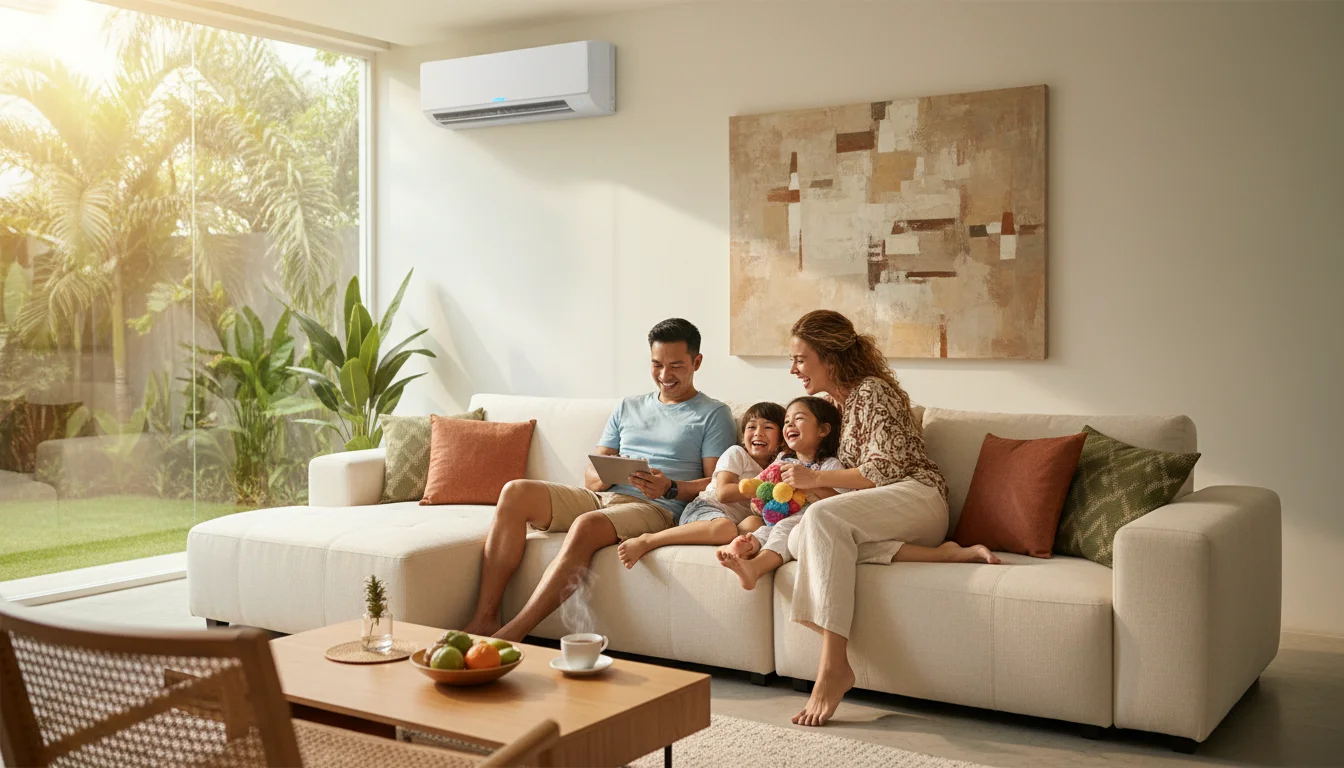 Keluarga sehat dengan udara bersih dari AC